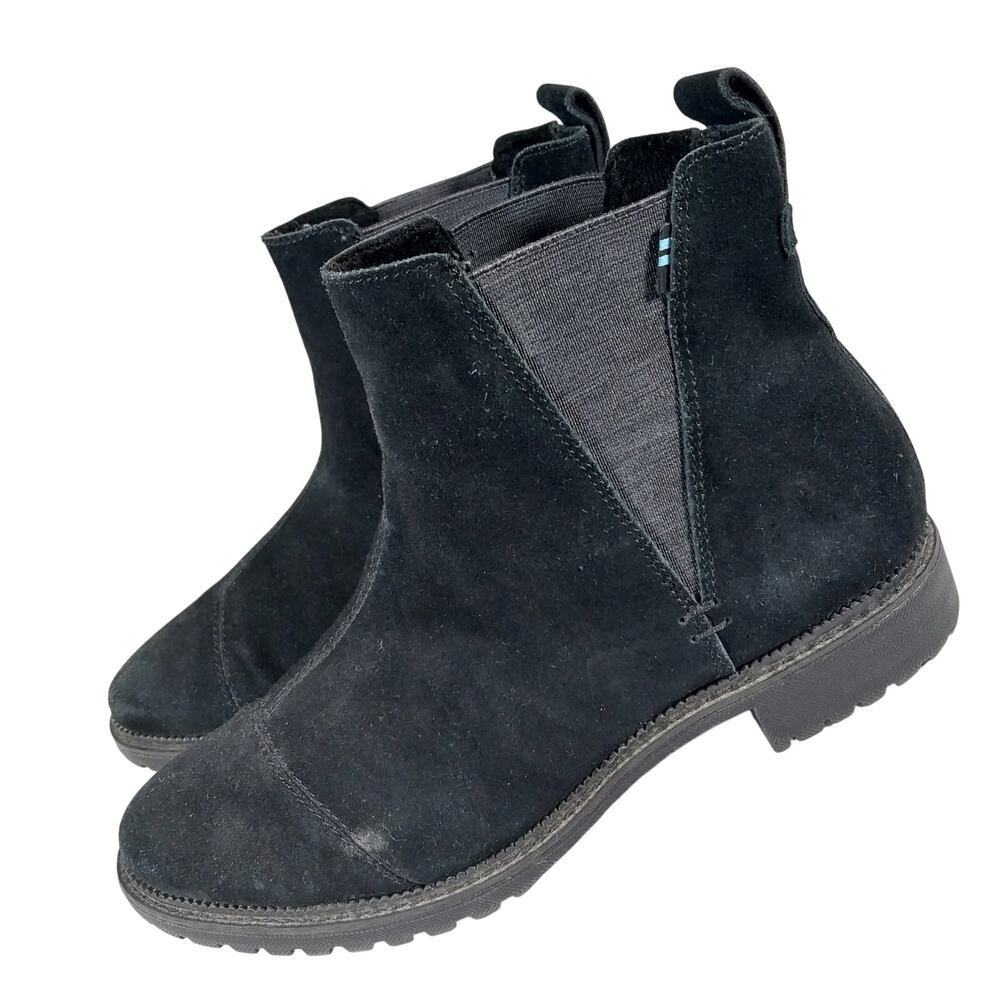 TOM'S! BLACK GENUINE SUEDE LEATHER BOHO CHIC ANKLE BOOTS, SLIP-ON EASY! SZ 7M